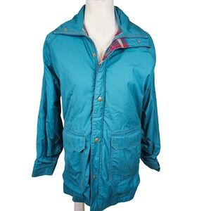 Woolrich Made in USA Teal Jacket Plaid Lined Workwear Coat Vintage 80 90s Medium